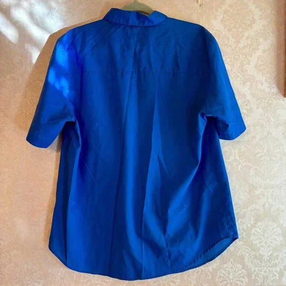 Roaman's Blouse Women's XL Blue Ruffle Front Short Sleeve Button Up Professional - Picture 9 of 10